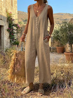 Rustic Sand Linen Sleeveless Jumpsuit