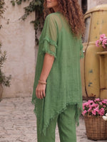 Vintage Art Comfortable Summer Fabrics Asymmetrical Embroidered Sequins Shirt