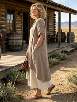 Women's Solid Linen Asymmetric Layered Side Button Poctket Dress