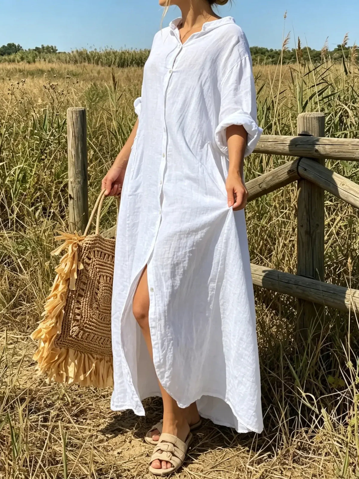 Pure Canvas Oversized Linen Shirt Dress