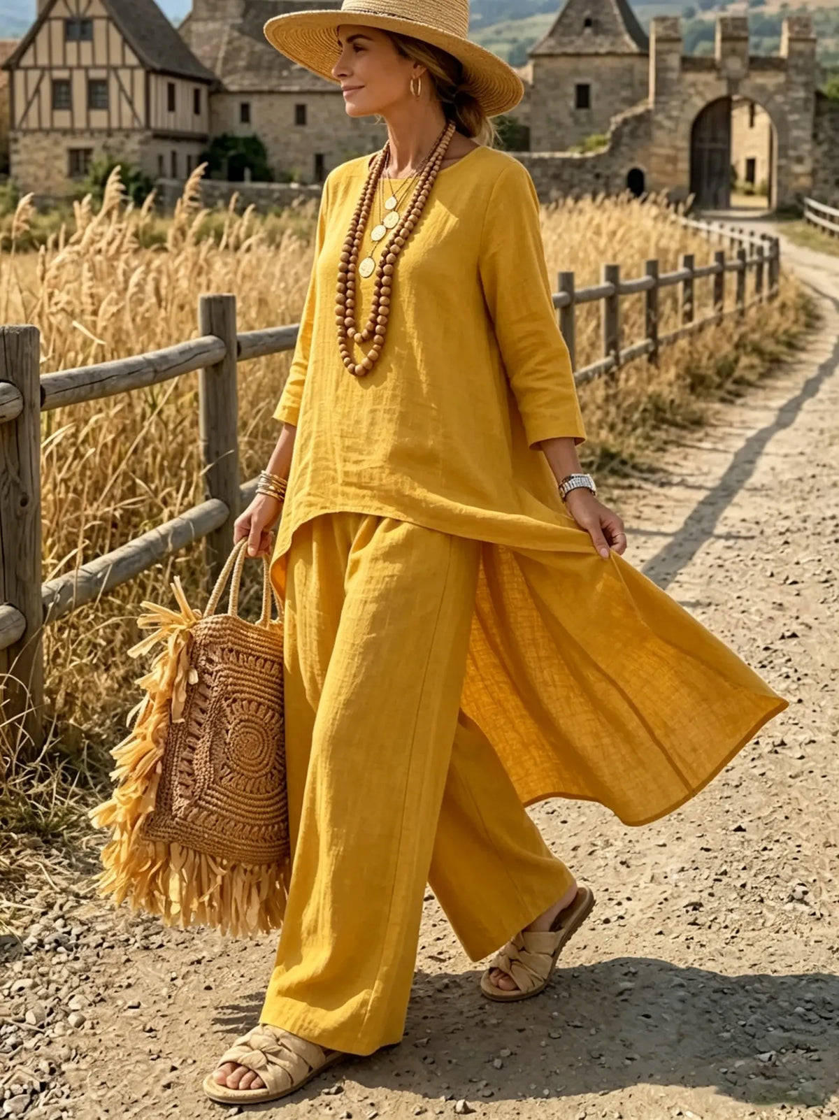 Golden Harvest Linen Tunic and Pants Set