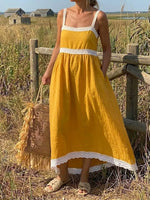 Sunlit Meadow Mustard Linen Midi Dress