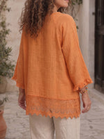 Vintage Art Comfortable Summer Fabrics Patchwork Cotton Linen Blend Shirt
