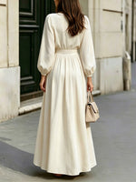 Women's Retro Art Casual Stylish V-collar Long Sleeve Maxi Dress