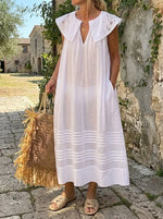 Vintage Lace Collar White Cotton Midi Dress