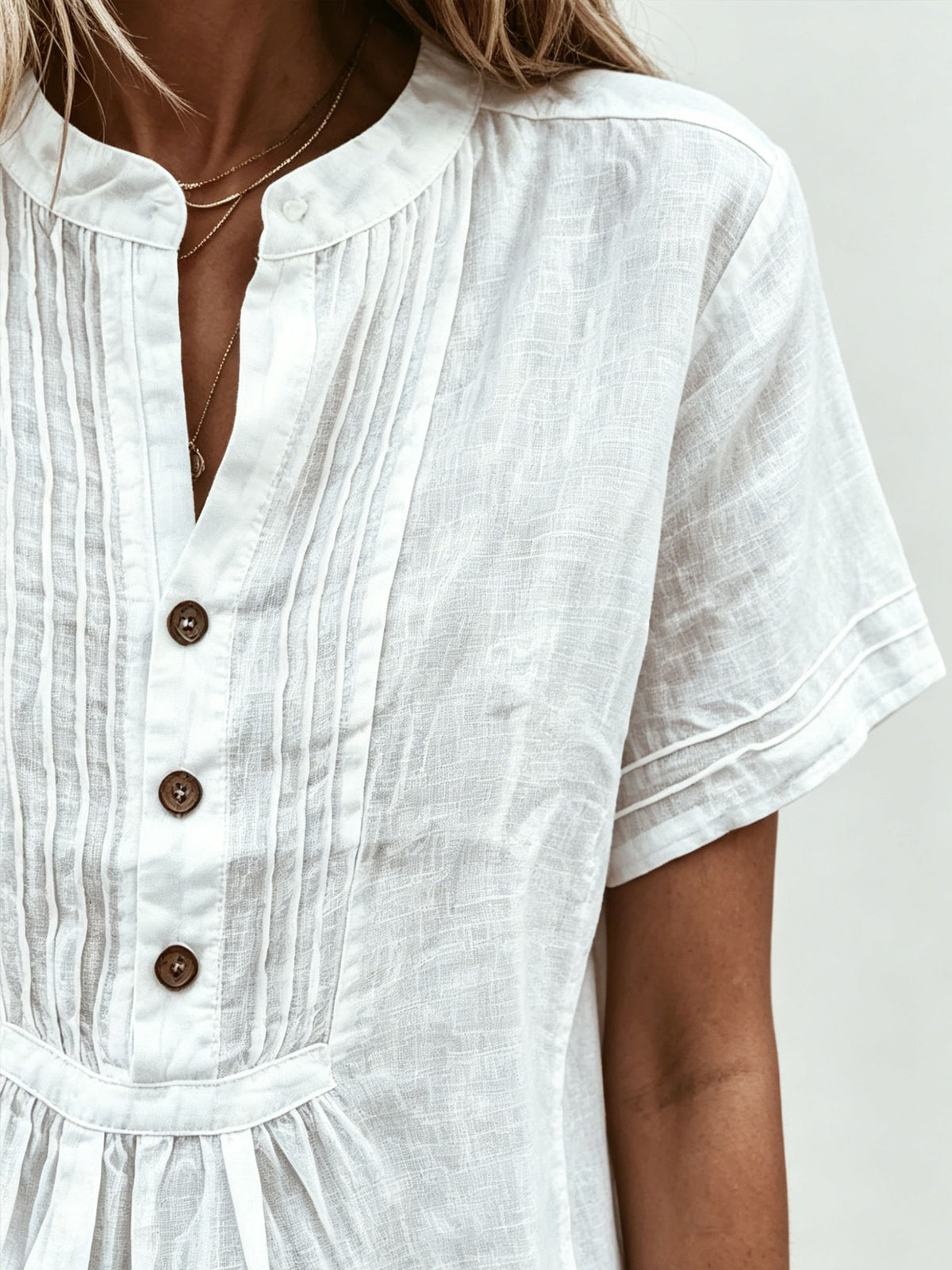 Women's Causal Cotton-linen Short-sleeve Round-neck Shirt