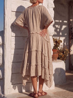 Vintage Art Comfortable Summer Fabrics Cotton Linen Patchwork Lace Dress