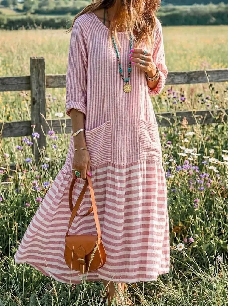 Rosewood Striped Linen-Blend Maxi Dress