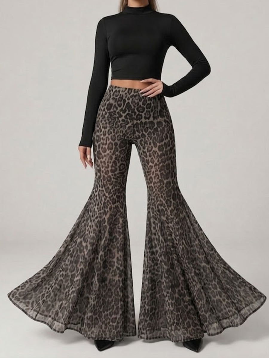 Stylish And Sexy Stretchy Leopard-print Flared Pants