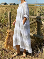 Coastal Breeze Striped Linen Maxi Dress