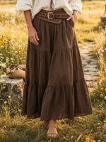 Women's Solid Tiered Ruffled Linen-Blend Maxi Skirt