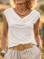 Women's Solid Cowl Neck Sleeveless Cotton Top