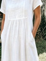 Women’s Casual Cotton Short Sleeve Round Neck Pocket Maxi Dress