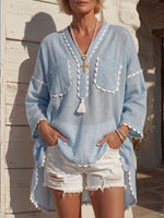 Vintage Art Comfortable Summer Fabrics Sheer Breathable Cotton Linen Blend Shirt