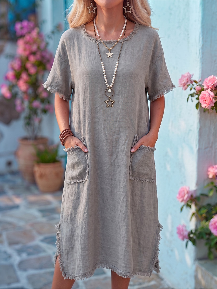 Vintage Art Comfortable Summer Fabrics Cotton Linen Dress