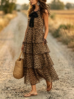 Women's Leopard Tiered Bow-Tie Maxi Dress