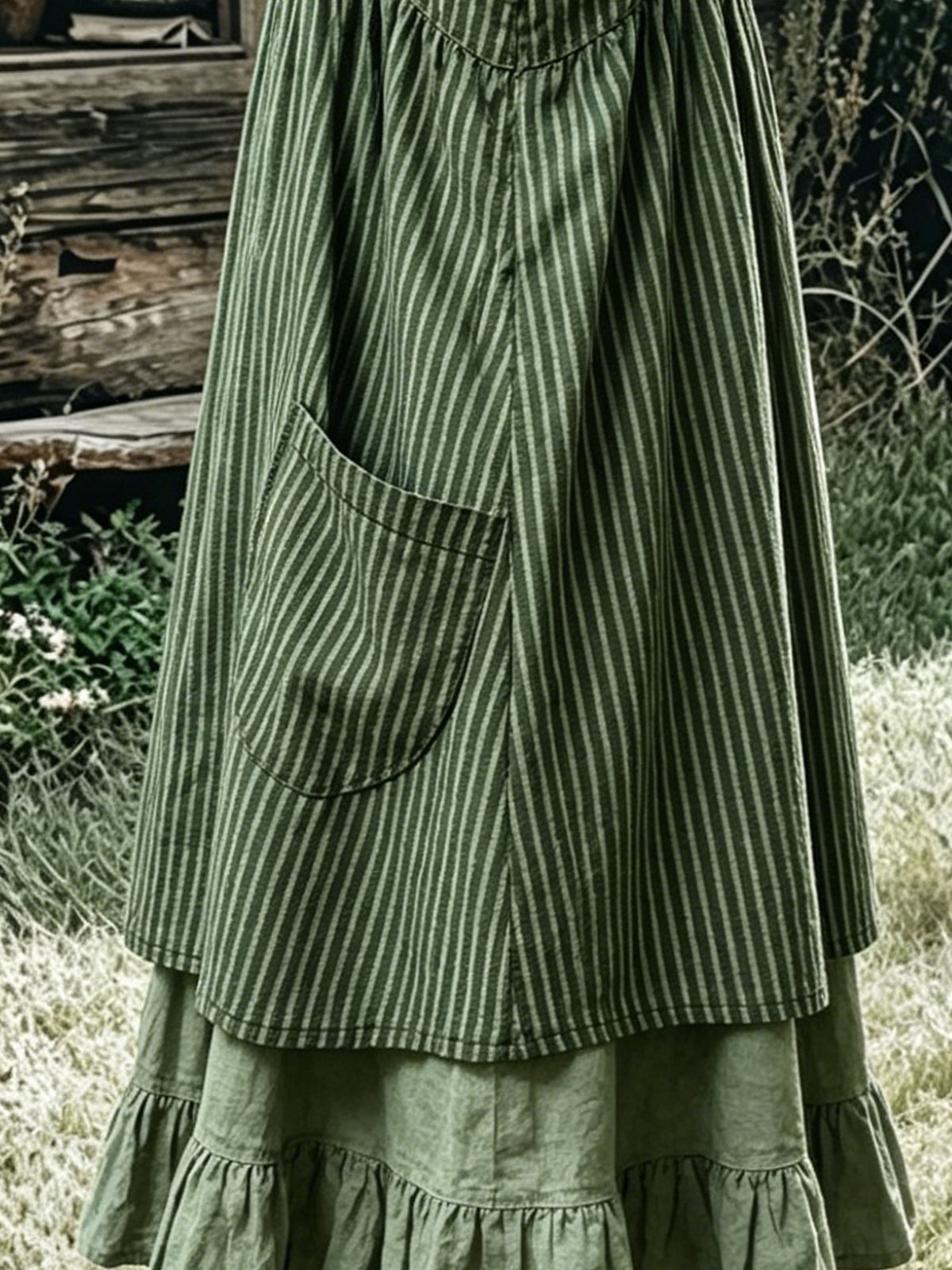Women’s Casual Cotton Striped Sleeveless Pocket Vest Dress And Round-neck Short-sleeve Maxi Dress