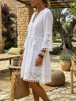 Ivory Pom-Pom Bohemian Lace Tunic Dress