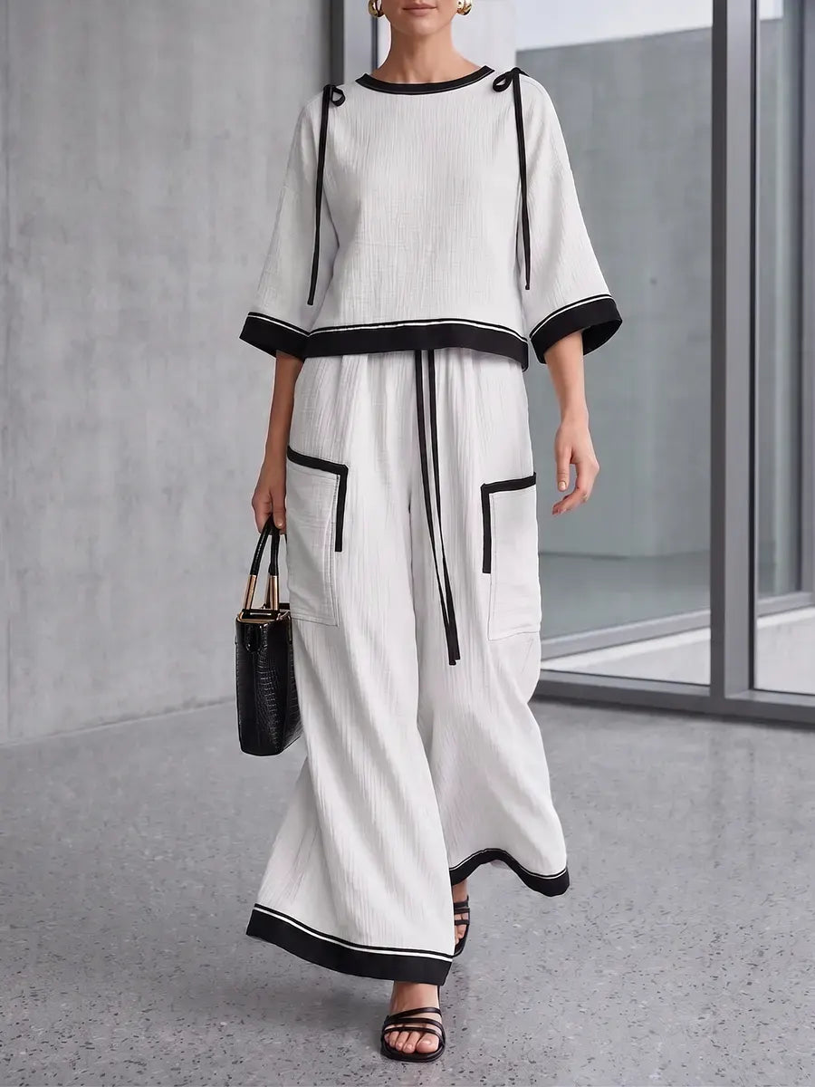 Minimalist Monochromatic Crinkle-Texture Two-Piece Set
