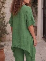 Vintage Art Comfortable Summer Fabrics Asymmetrical Cotton-Linen Blend Shirt