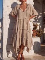 Vintage Art Comfortable Summer Fabrics Cotton Linen Patchwork Lace Dress