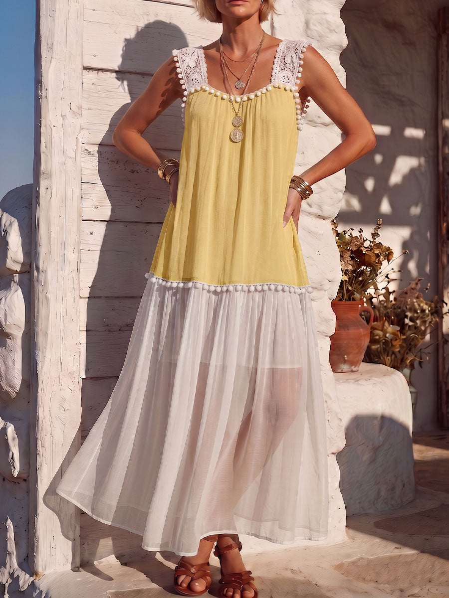 Vintage Art Comfortable Summer Fabrics Chiffon Patchwork Contrasting Dress