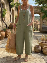 Olive Grove Relaxed Linen Overalls