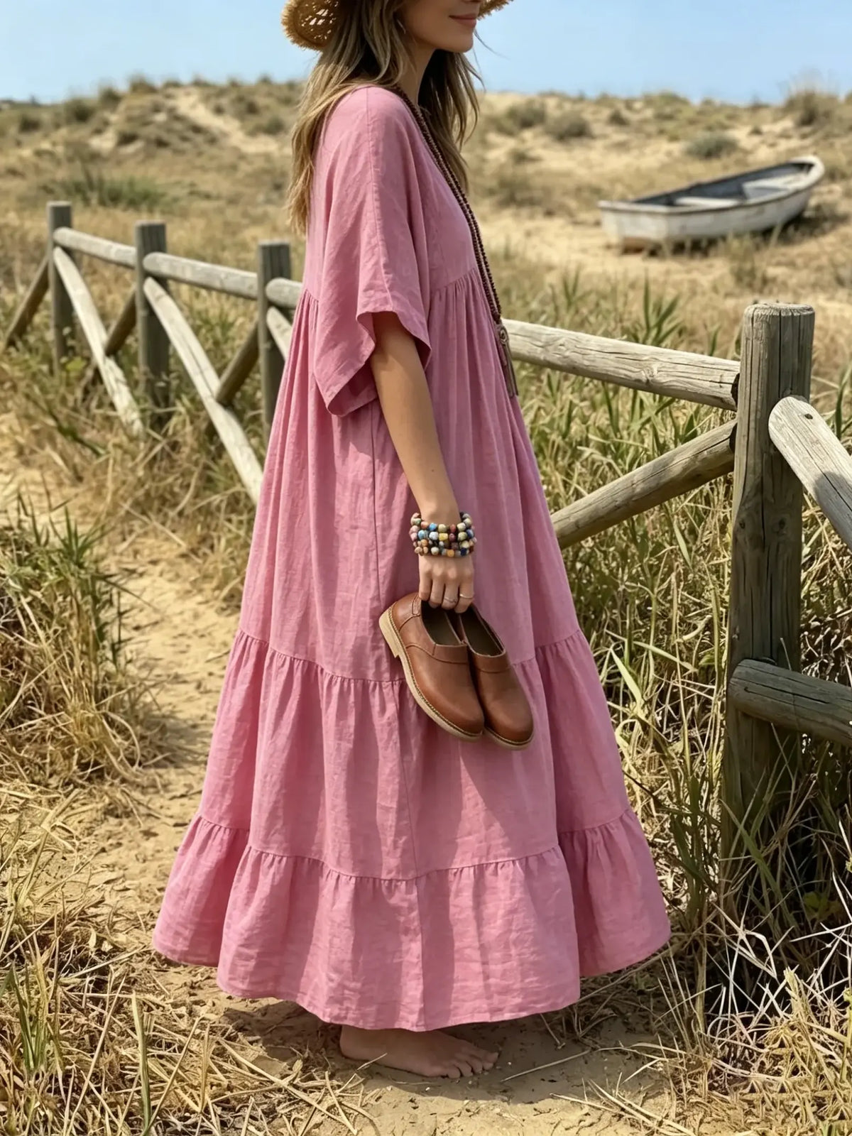Vintage Rose Bohemian V-Neck Maxi Dress