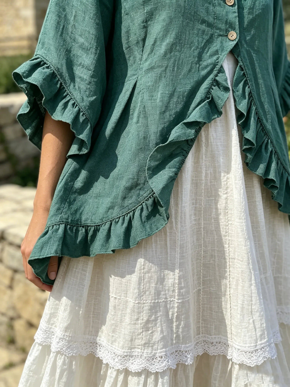 Women's Solid-Color Ruffled Flared-Sleeve Cardigan