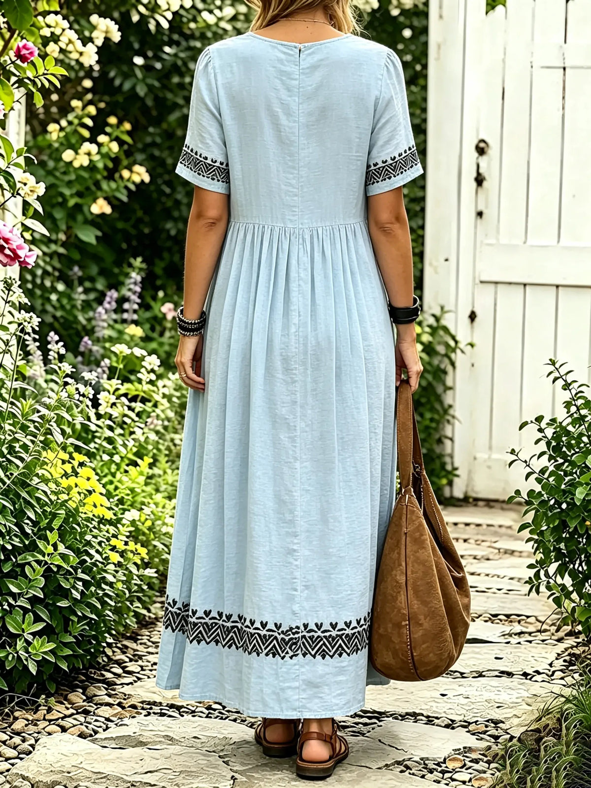Women Solid Ethnic Embroidery Button Down Short Sleeve Shirt Dress