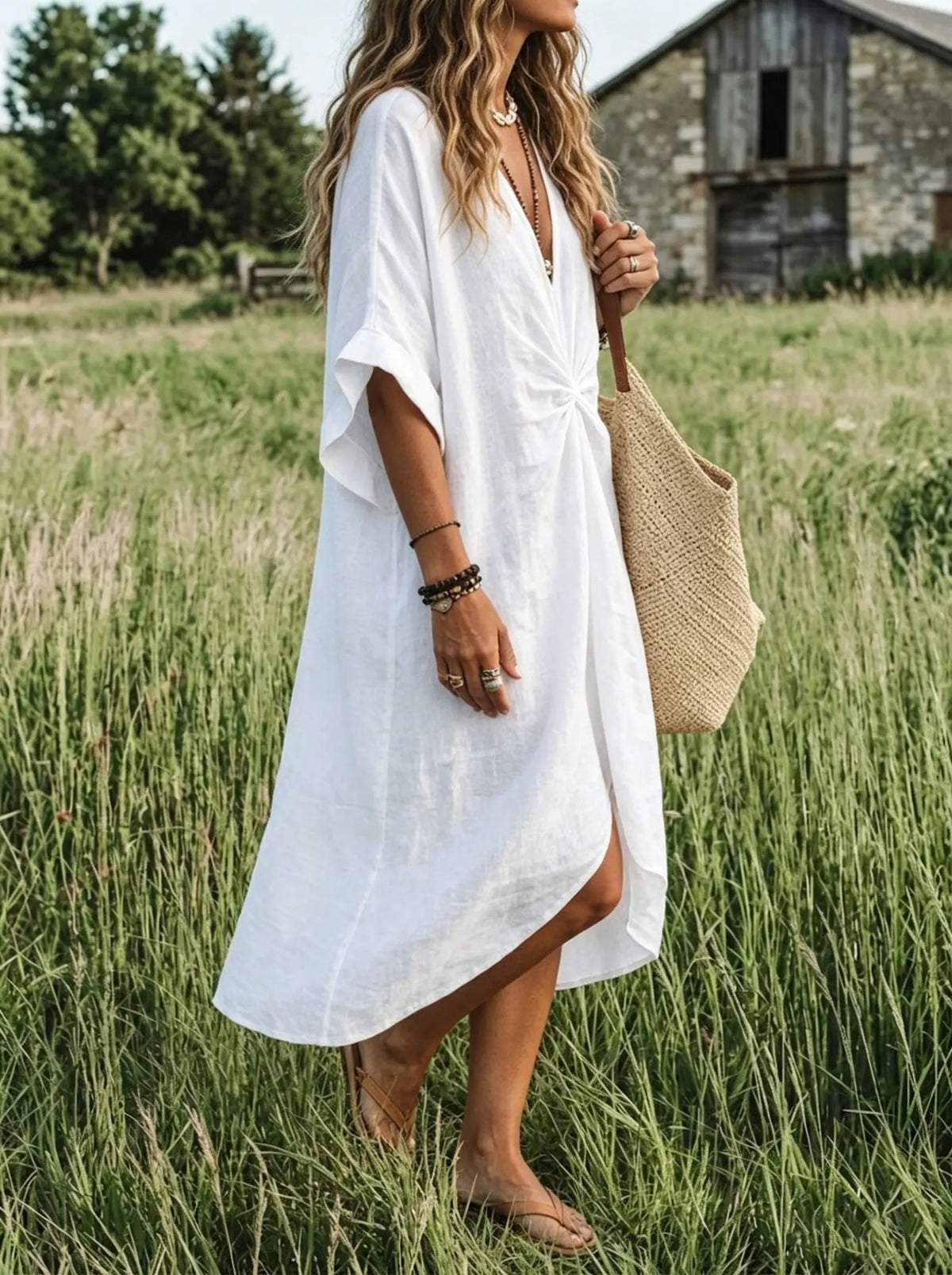 Pure Serenity Twist-Front Midi Dress