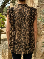 Women's Leopard Print Ruffle Sleeveless Top