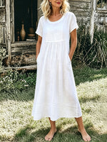 Women’s Casual Cotton Short Sleeve Round Neck Pocket Maxi Dress