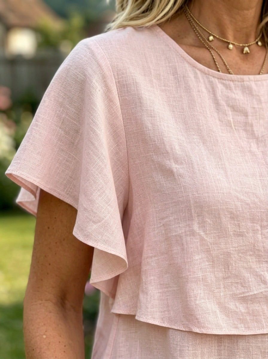 Women’s Layered Ruffle Short Sleeve Round Neck Casual Blouse