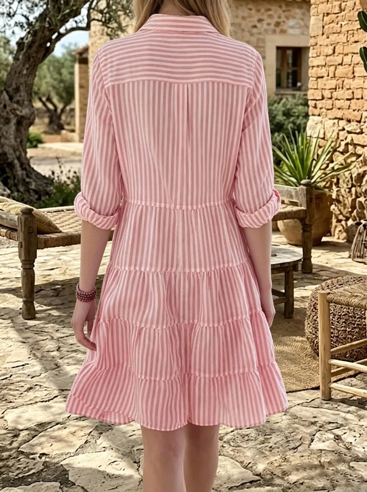 Rosewood Striped Tiered Shirt Dress