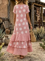 Rustic Polka Dot Tiered Ruffle Maxi Dress