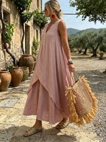 Dusty Rose Asymmetrical Linen Maxi Dress