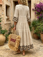 Wild Prairie Leopard-Trim Tiered Maxi Dress