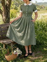 Women’s Casual Vintage Cotton Short Sleeve Pocket Dress