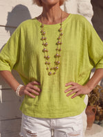 Vintage Art Comfortable Summer Fabrics Cotton Linen Blend Shirt