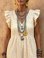 Women's Vintage Eyelet Ruffle Maxi Dress