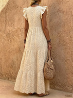 Women's Vintage Eyelet Ruffle Maxi Dress