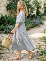 Women's Solid Color Square-Neck Puff-Sleeve Tiered Cake Dress