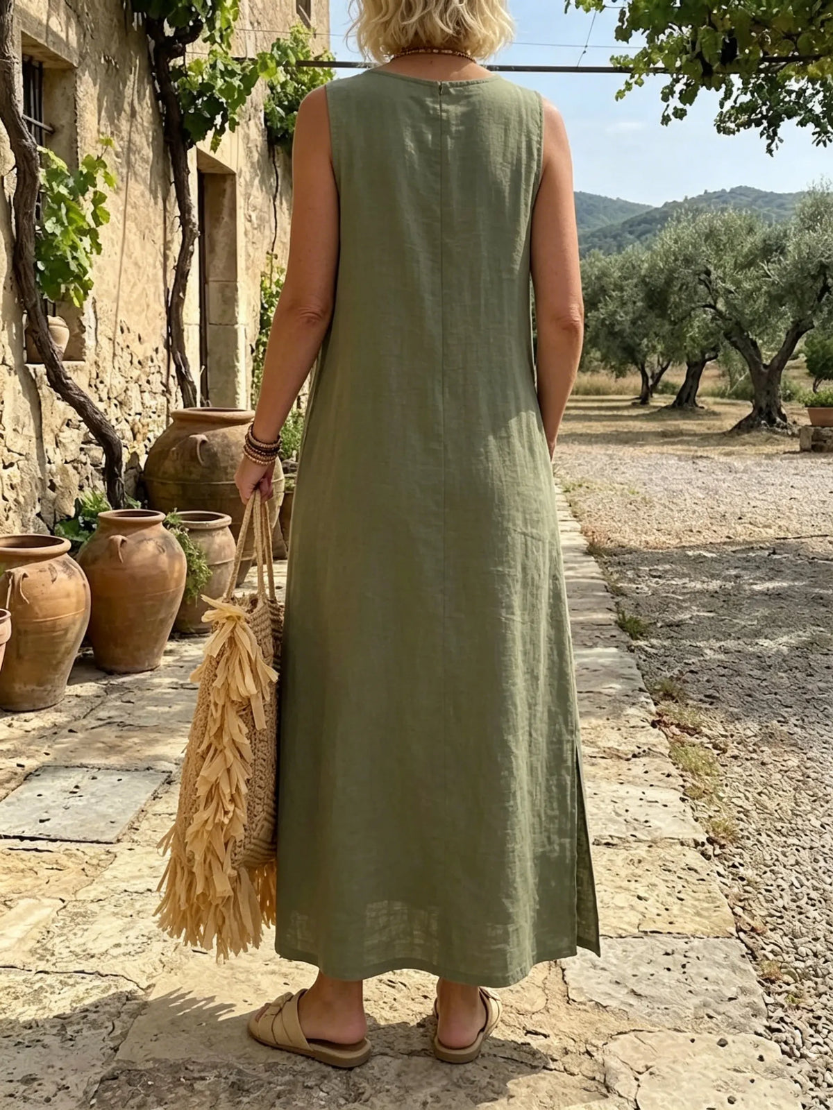 Women's Olive Green Tassel Detail Maxi Dress