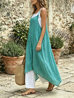 Women Solid Loose Irregular Spaghetti Strap Midi Dress
