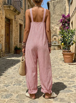 Vintage Red White Stripe Spaghetti Strap Pocket Jogger Jumpsuit