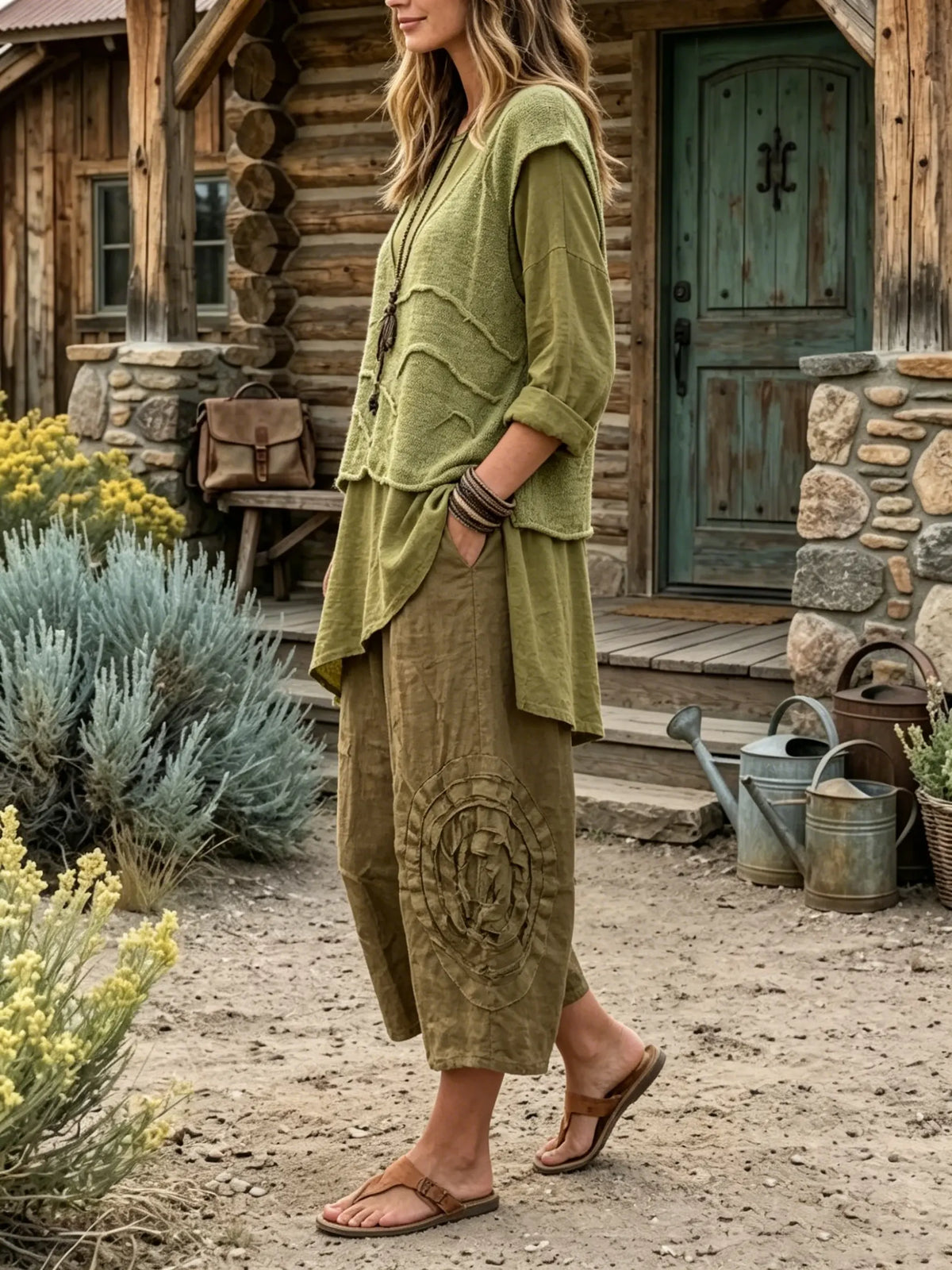 Women's Solid Vest Three Quarter Sleeve Tunic Linen Cropped Pants 3 Piece Outfit