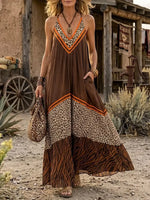 Bohemian Safari Mixed Print Halter Dress