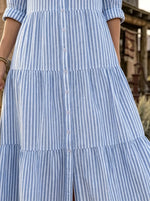 Coastal Breeze Striped Tiered Shirt Dress
