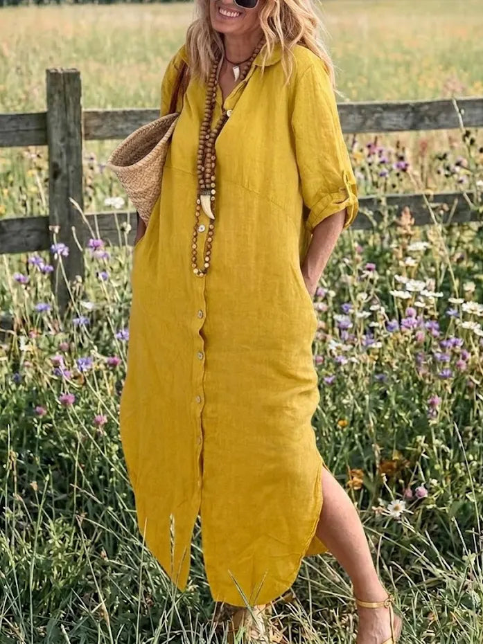 Meadow Button-Down Linen Dress